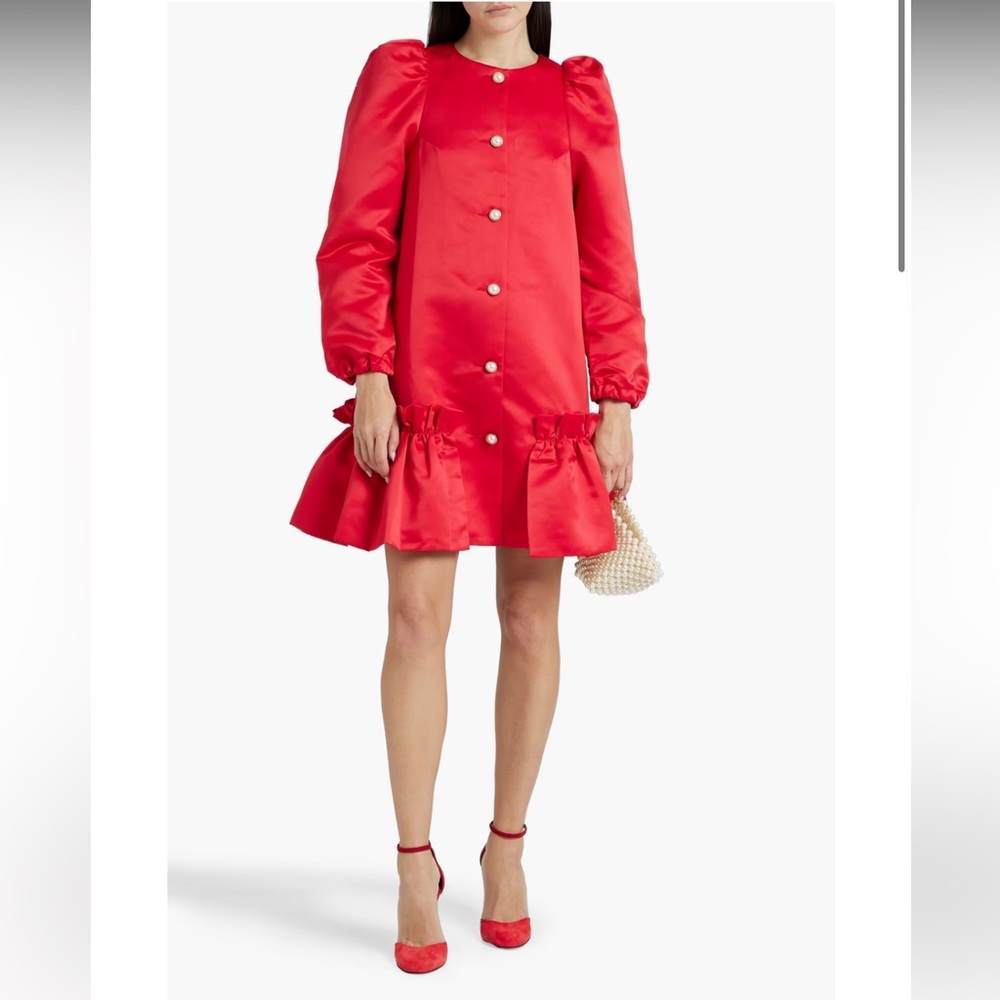 Sleeper Red Satin Dress with Pearl Buttons
